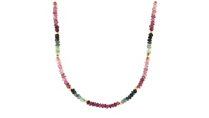 C. 1995 Vintage 38.00 ct. t.w. Multicolored Tourmaline Bead Necklace in 18kt Yellow Gold