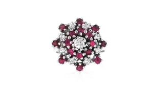 C. 1970 Vintage 1.25 ct. t.w. Ruby and .50 ct. t.w. Diamond Cluster Ring in 14kt White Gold