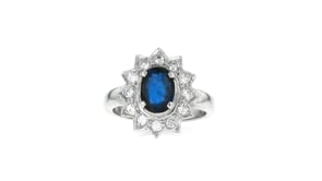 C. 1980 Vintage 1.10 Carat Sapphire and .45 ct. t.w. Diamond Ring in 18kt White Gold
