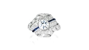 C. 1990 Vintage 1.15 ct. t.w. Diamond and .12 ct. t.w. Sapphire Filigree Ring in Platinum