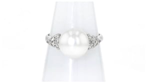 C. 1990 Vintage 10mm Cultured Pearl and .12 ct. t.w. Diamond Ring in 14kt White Gold