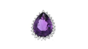 C. 1980 Vintage 15.00 Carat Amethyst Ring with 1.40 ct. t.w. Diamonds in 14kt White Gold