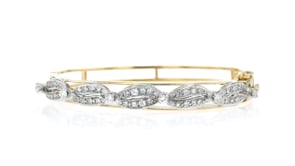 C. 1950 Vintage 1.25 ct. t.w. Diamond Bangle Bracelet in Palladium and 14kt Yellow Gold