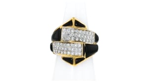 C. 1980 Vintage Onyx and .94 ct. t.w. Diamond Ring in 18kt Yellow Gold