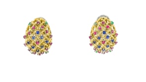 C. 1980 Vintage 1.80 ct. t.w. Multi-Gemstone Curved Earrings in 18kt Yellow Gold