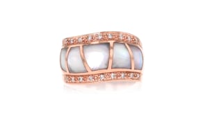 C. 1990 Vintage Mother-of-Pearl and .30 ct. t.w. Diamond Ring in 14kt Rose Gold