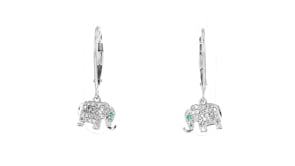 15 ct. t.w. Diamond Elephant Drop Earrings with Emerald Accents in Sterling Silver