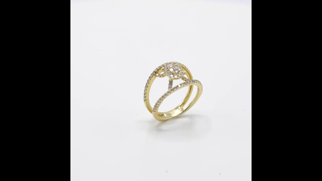 Anel em Ouro Amarelo com Aro duplo e centro Oval com brilhantes