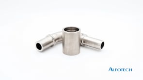 Press coupling f. corrugated PTFE hose w. braid, 90° bend, standpipe