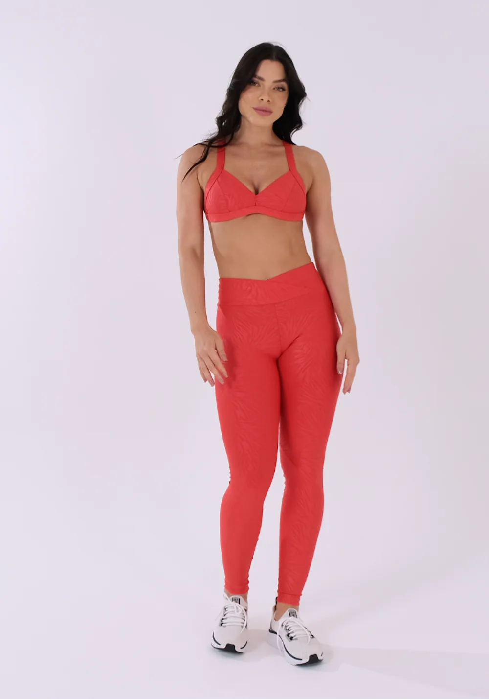 Calça Legging Shine Vermelha Texturizada Com Cós Transpassado Dlk
