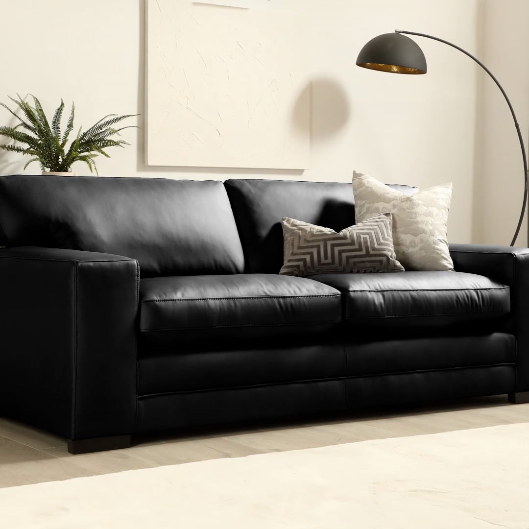Manhattan 3 2 Seater Sofa Set Black Premium Faux Leather