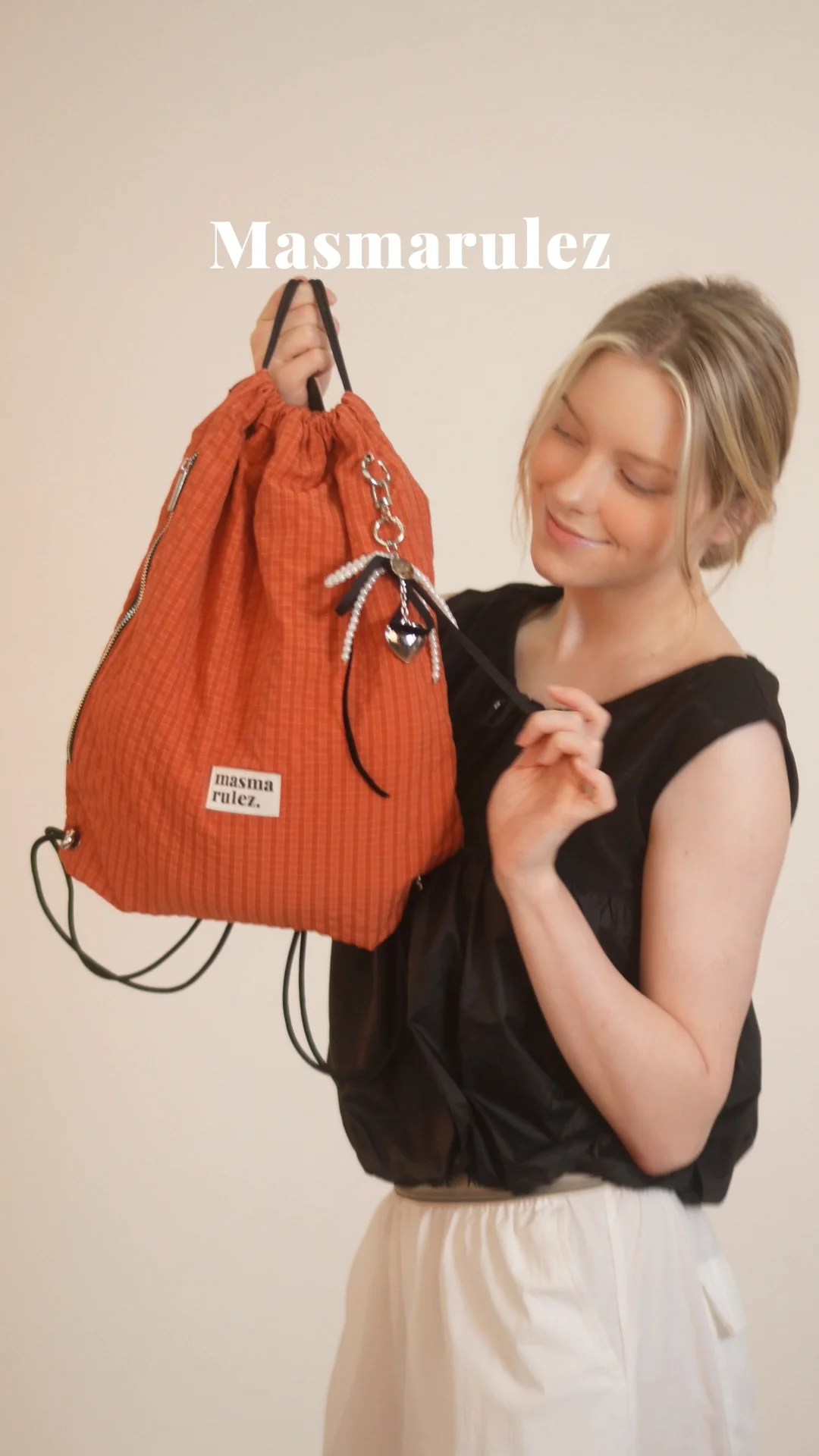 ◆masmarulez◆ Gym sack string bag plaid check orange 50111 MUSINSA | MASMARULEZ [INT] Gym sack string bag _ plaid check