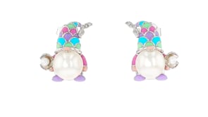 2-8.5mm Cultured Pearl and Multicolored Enamel Mermaid Gnome Earrings in Sterling Silver