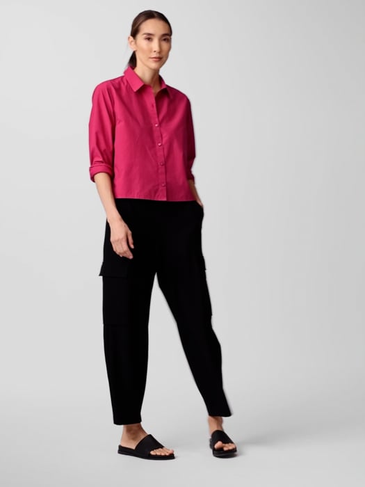 Washed Organic Cotton Poplin Classic Collar Short Shirt Washed Organic Cotton Poplin Classic Collar Short Shirt