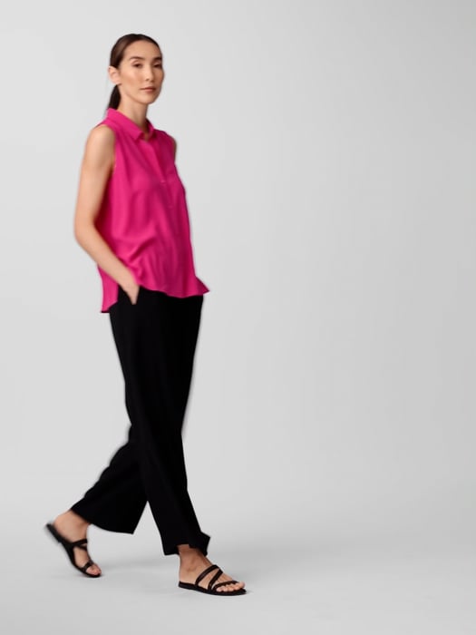 Silk Georgette Crepe Classic Collar Sleeveless Shirt Silk Georgette Crepe Classic Collar Sleeveless Shirt