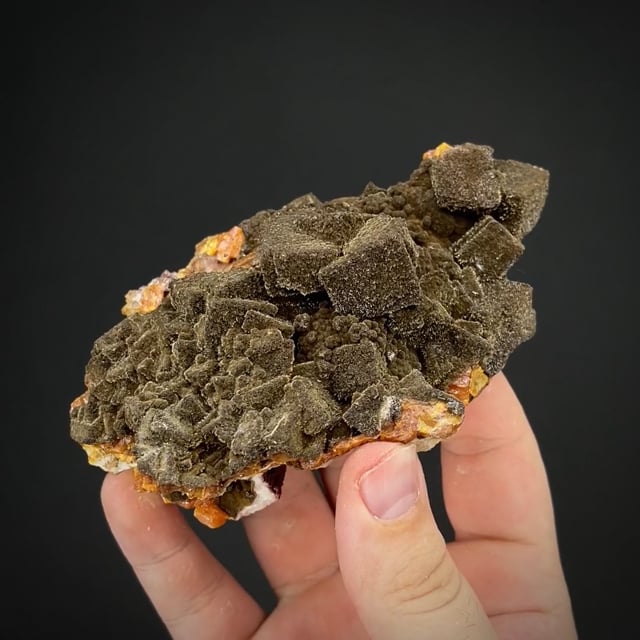 Arsenic-bearing Vanadinite on Wulfenite & Calcite