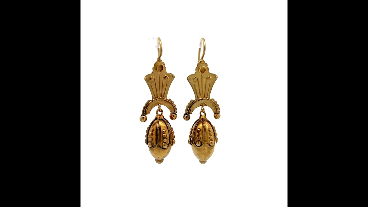 Antique Victorian Hollow Dangle Earrings in 15k Yellow Gold 