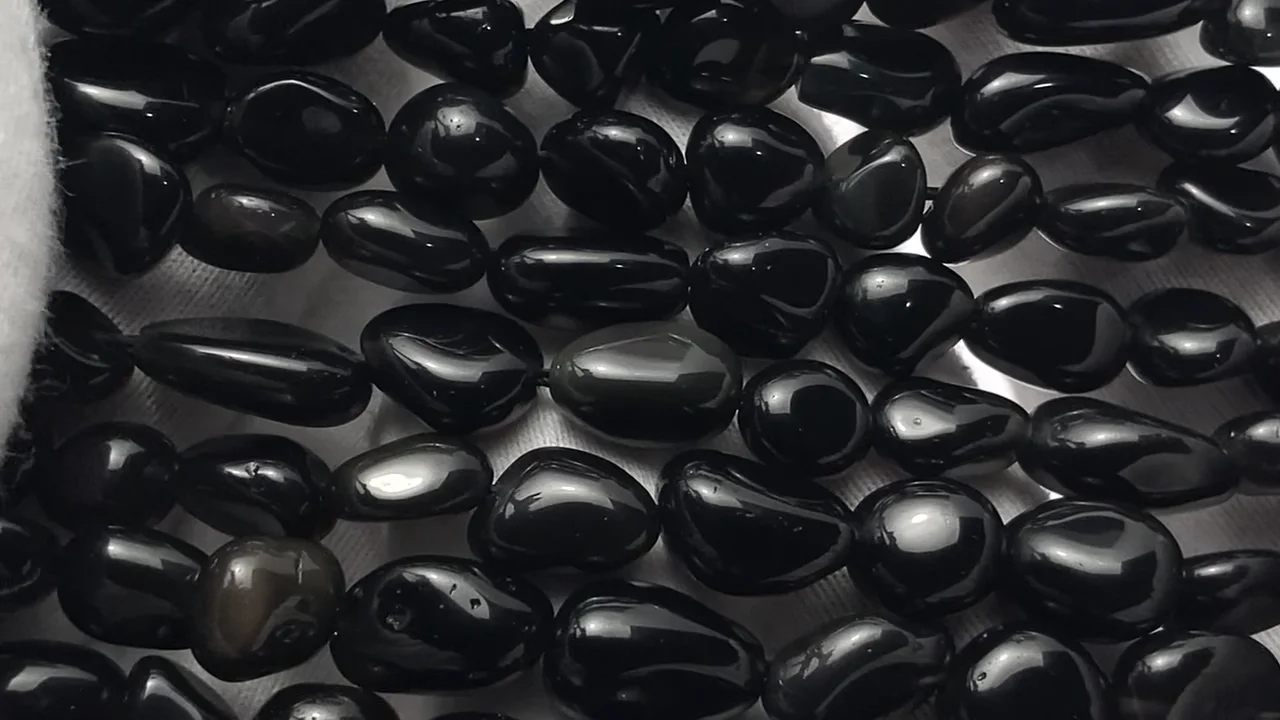 ブラックオブシディアン（産地・メキシコ） タンブル 1連｜天然石