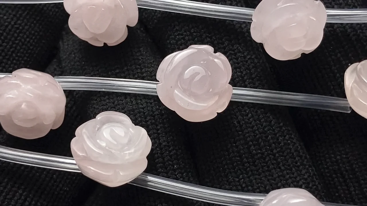 ローズクォーツ 薔薇（ローズ）12mm 半連/1連｜天然石ビーズの卸問屋 