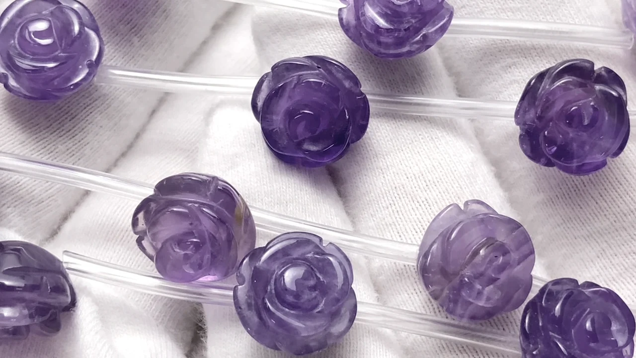 アメジスト 薔薇（ローズ）12mm 半連/1連｜天然石ビーズの卸問屋・通販