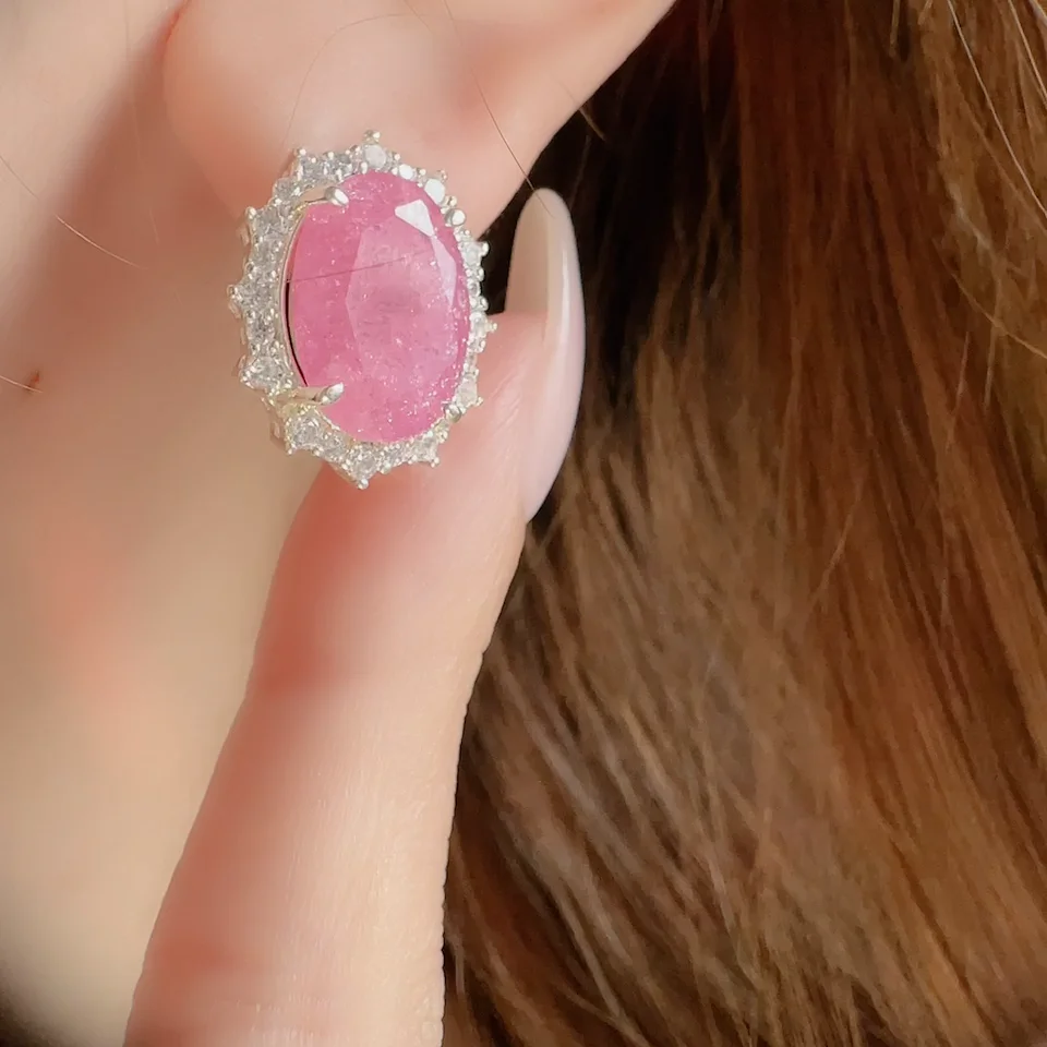 Jewelry Oval Zirconia Short ピアス/pink | KTY