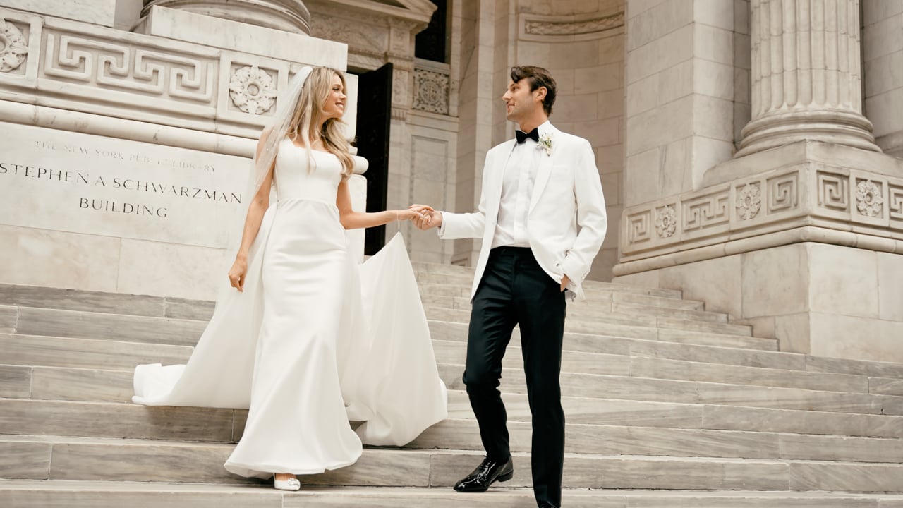 Lana and Shane on the steps outside the New York Public Library