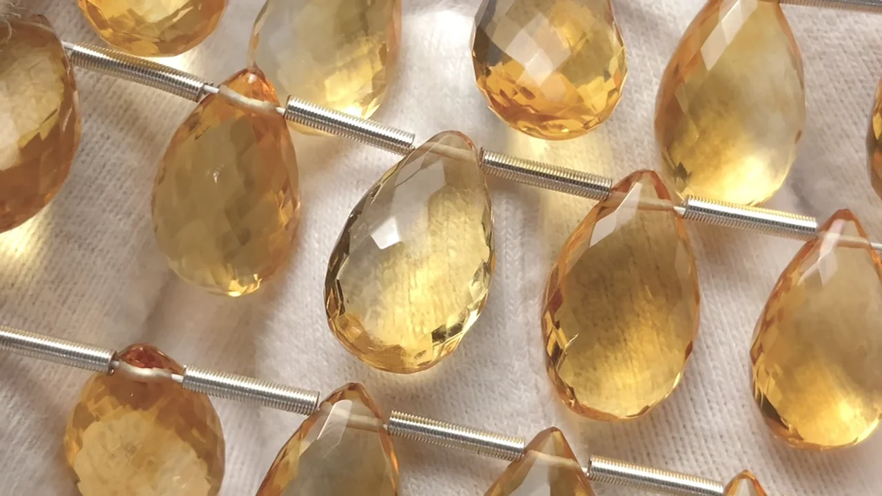 シトリン ペアシェイプ ブリオレットカット 1連（10粒）｜天然石ビーズ