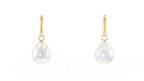 12x10mm Cultured Baroque Pearl Hoop Drop Earrings in 14kt Yellow Gold