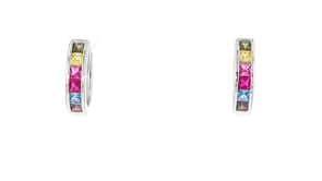 Multicolored Simulated Sapphire Huggie Hoop Earrings in Sterling Silver. 58