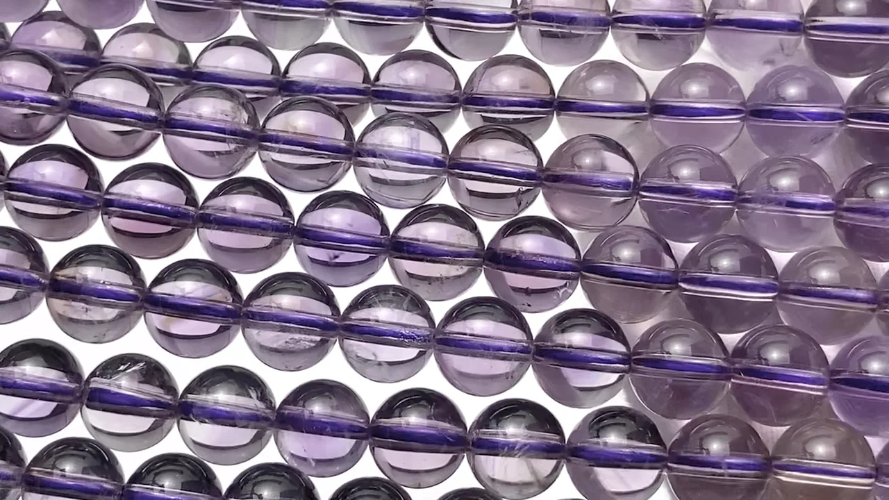 動画】アメジスト×スモーキーAA++ ラウンド7.5mm 半連/1連(約36cm