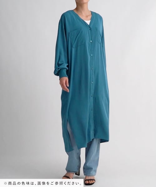 【一点・専用ページ】linen＊リブ袖口かっぽう着ワンピース 上品な微光沢素材にアップデート]袖リブシャツワンピース | [公式