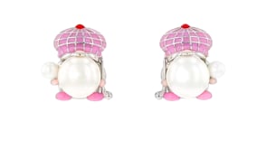 3.5-8.5mm Cultured Pearl and Multicolored Enamel Golfer Gnome Earrings in Sterling Silver