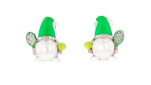 8-8.5mm Cultured Pearl and Multicolored Enamel Tennis Gnome Earrings in Sterling Silver