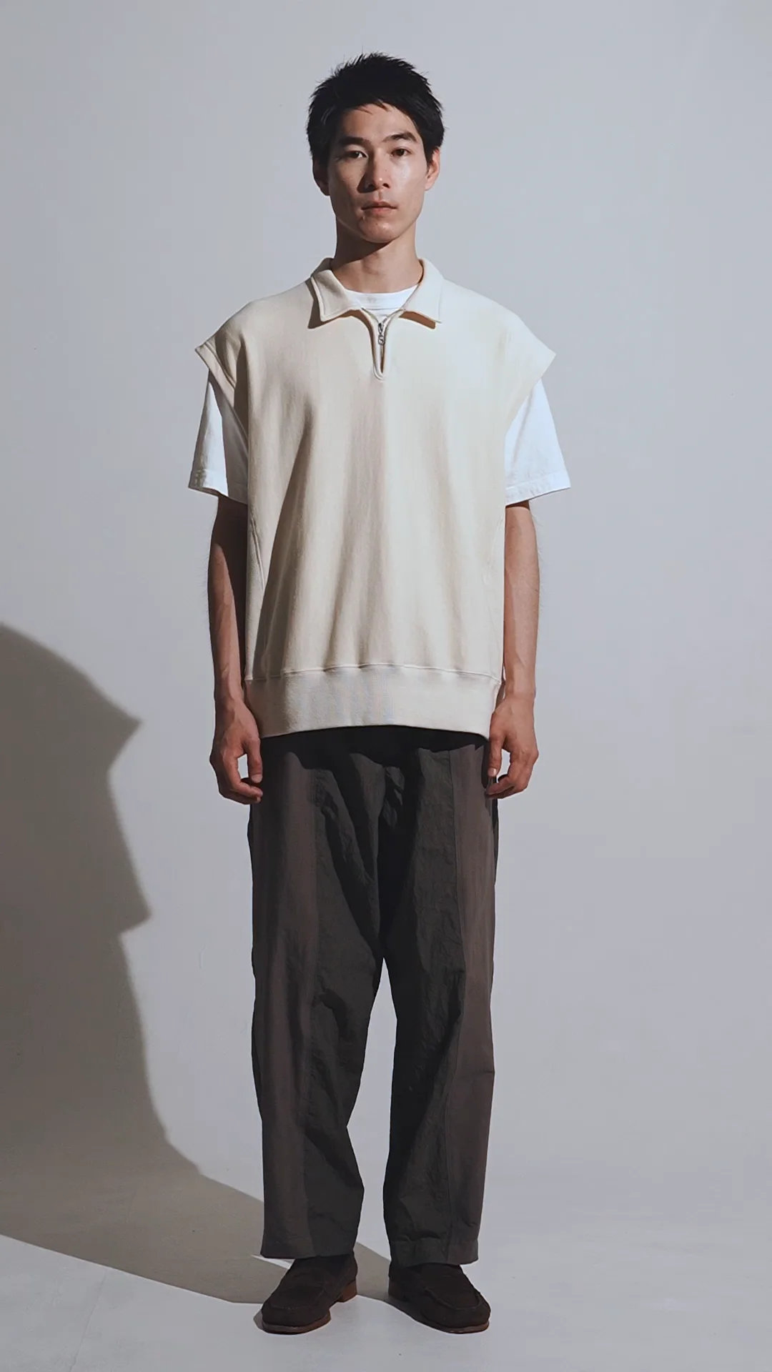 最高級のスーパー HALF ZIP (WHITE ハーフジップ裏毛ベスト / SWEAT SLEEVELESS トップス