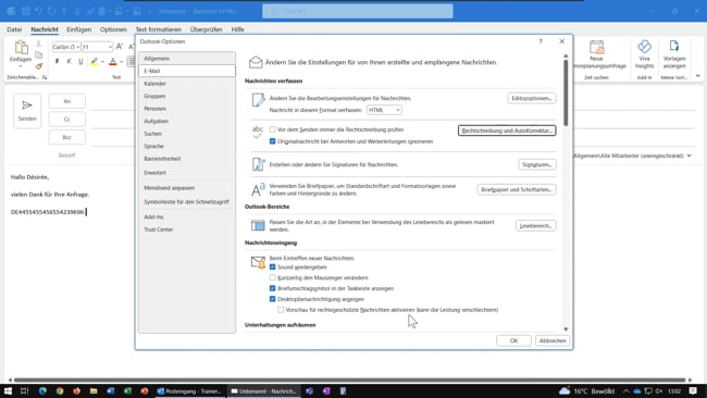 13 E-Mails versenden, Autokorrektur