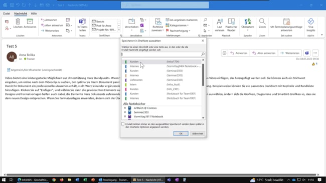 32 E-Mails an OneNote senden