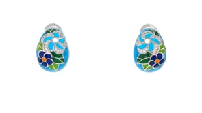 Belle Etoile Melia Multicolored Enamel J-Hoop Earrings with CZ Accents in Sterling Silver
