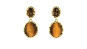 Tiger Eye and 2.40 ct. t.w. Smoky Quartz Drop Earrings in 18kt Gold Over Sterling