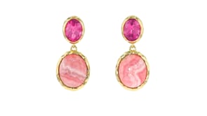 Pink Rhodochrosite and 3.20 ct. t.w. Pink Topaz Drop Earrings in 18kt Gold Over Sterling