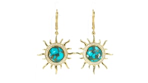 Turquoise and .50 ct. t.w. White Zircon Sun Drop Earrings in 18kt Gold Over Sterling