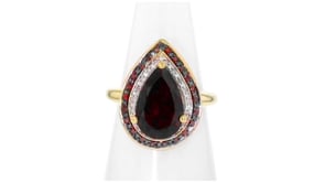 4.20 Carat Garnet and .20 ct. t.w. Red and White Diamond Ring in 18kt Gold Over Sterling