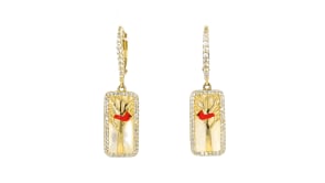 Mother-of-Pearl and .70 ct. t.w. White Topaz Cardinal Drop Earrings with Multicolored Enamel in 18kt Gold Over Sterling