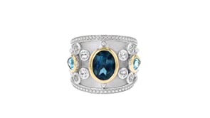 3.70 ct. t.w. Blue and White Topaz Ring in Sterling Silver with 14kt Yellow Gold