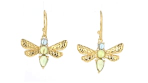 1.80 ct. t.w. Peridot and .30 ct. t.w. Swiss Blue Topaz Dragonfly Drop Earrings in 18kt Gold Over Sterling
