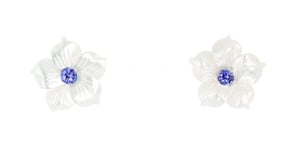 Mother-Of-Pearl and .50 ct. t.w. Tanzanite Flower Stud Earrings in Sterling Silver