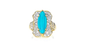 C. 2000 Vintage Turquoise and .92 ct. t.w. Diamond Ring in 18kt Yellow Gold
