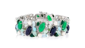 5-5.5mm Cultured Pearl and 36.70 ct. t.w. Multi-Gemstone Bracelet in Sterling Silver