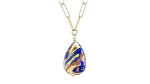 Italian Multicolored Murano Glass Teardrop Paper Clip Link Necklace in 18kt Gold Over Sterling