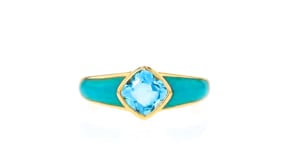 1.00 Carat Swiss Blue Topaz and Blue Enamel Ring in 18kt Gold Over Sterling