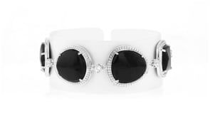 Onyx and .80 ct. t.w. White Zircon Bracelet in Sterling Silver